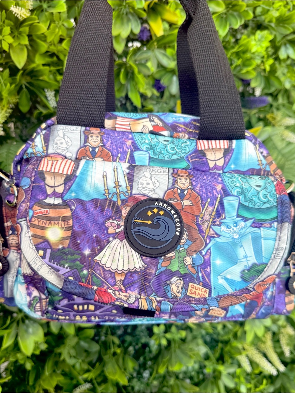 Purple haunted mansion Illustrated Canvas Crossbody Bag